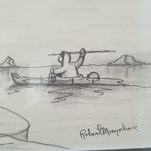 Original Eskimo Drawing Polar Bear Hunt Sequel Pic 1 - By Robert Mayokok - Picture 3 of 14
